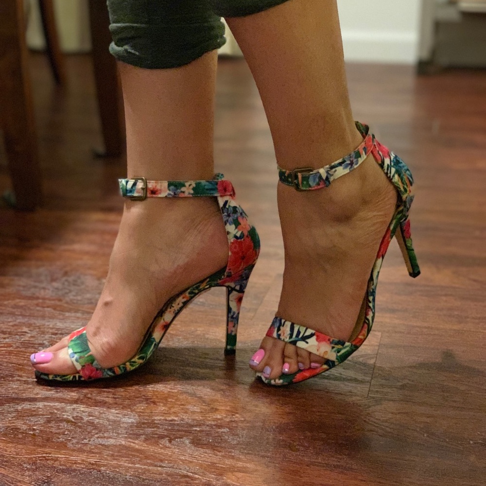 Multi color floral heel sandals